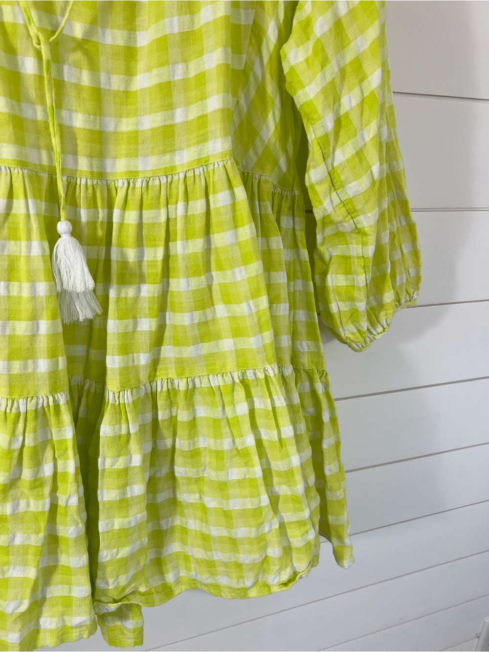 Seafolly Lime Green Gingham Swim Cover Up Dress S/M Boho Beach 100% Cotton - Picture 7 of 14